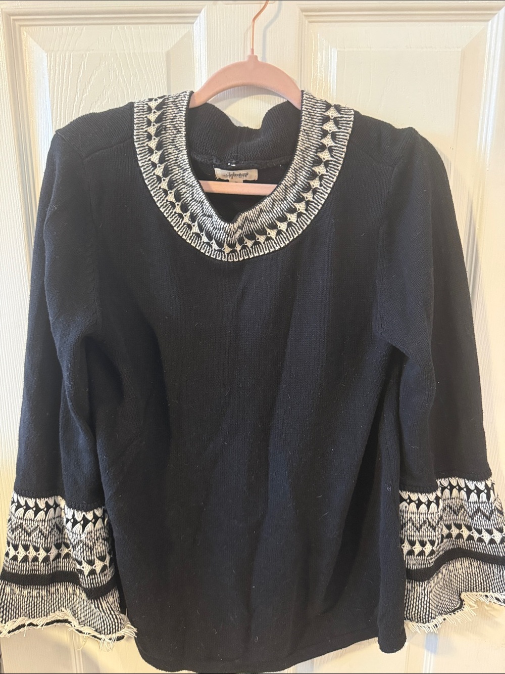 THIS IS SO UNIQUE! Black Sweater with Contrast Knit Trim - Women